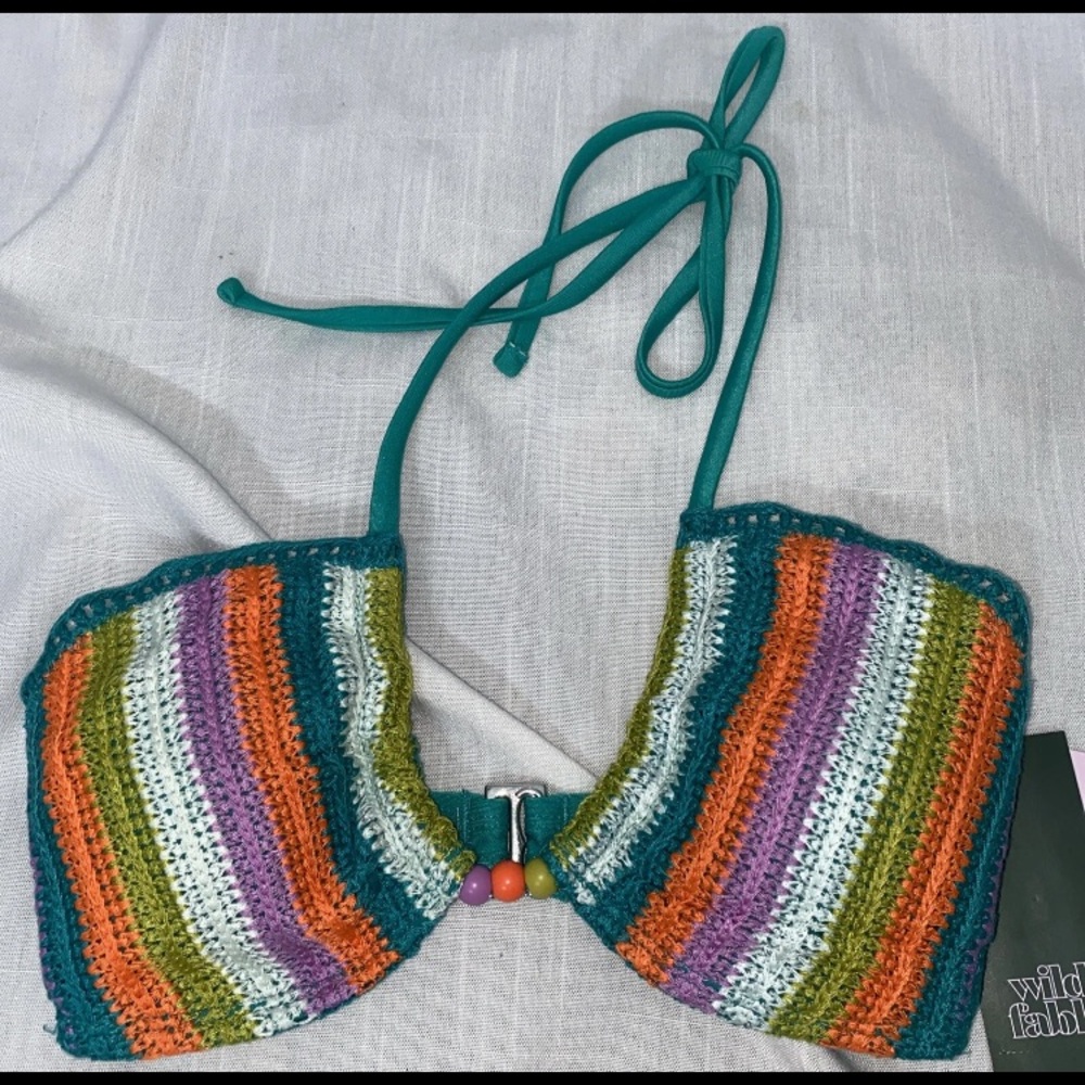 New Women's Crochet U Bralette Bikini Top - Wild Fable Multi XS 0-2